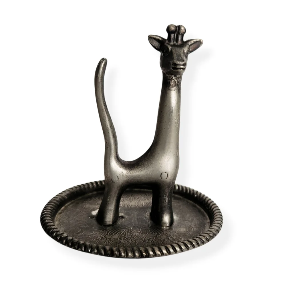 Vintage Silver Plated Giraffe Ring Holder Trinket Dish Hong Kong Whimsical
